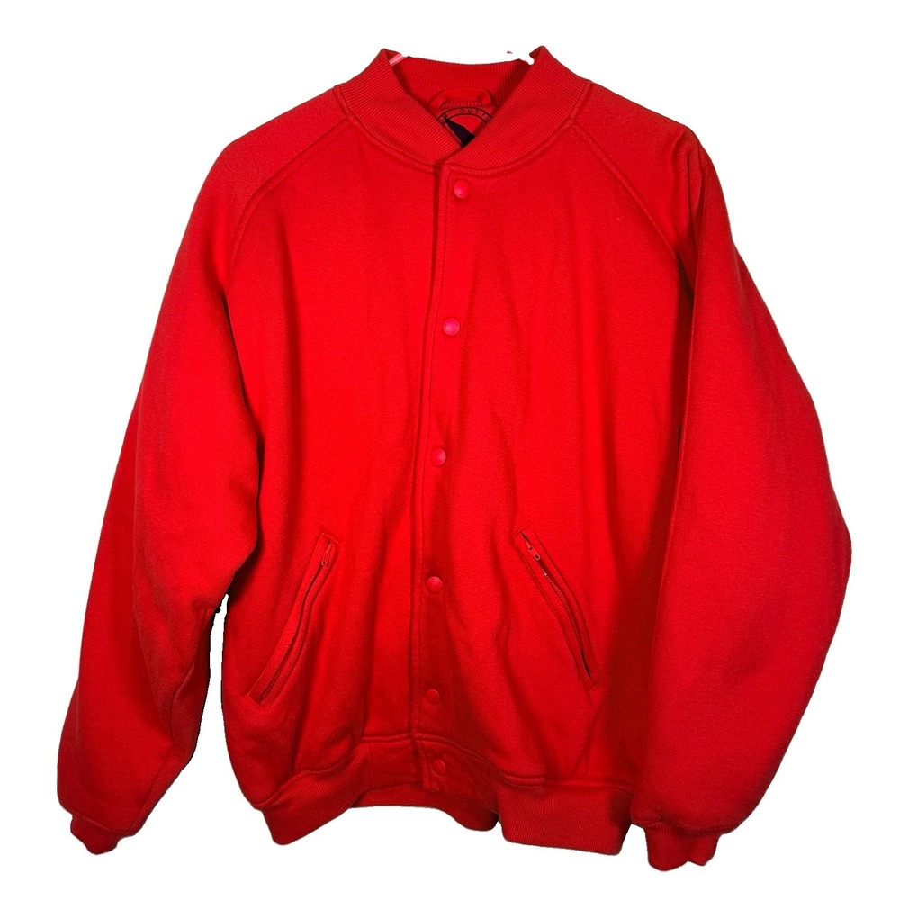 Vintage 90s Eddie Bauer Bomber Varsity Jacket Mens M Red Snap Front Sweatshirt